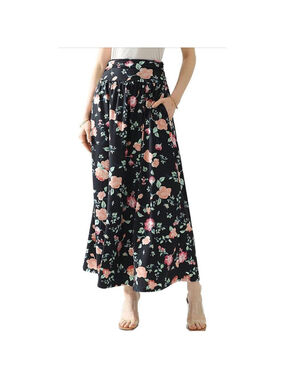 NEW Black Floral Casual Skirt Soft Flowy Handkerchief Midi S